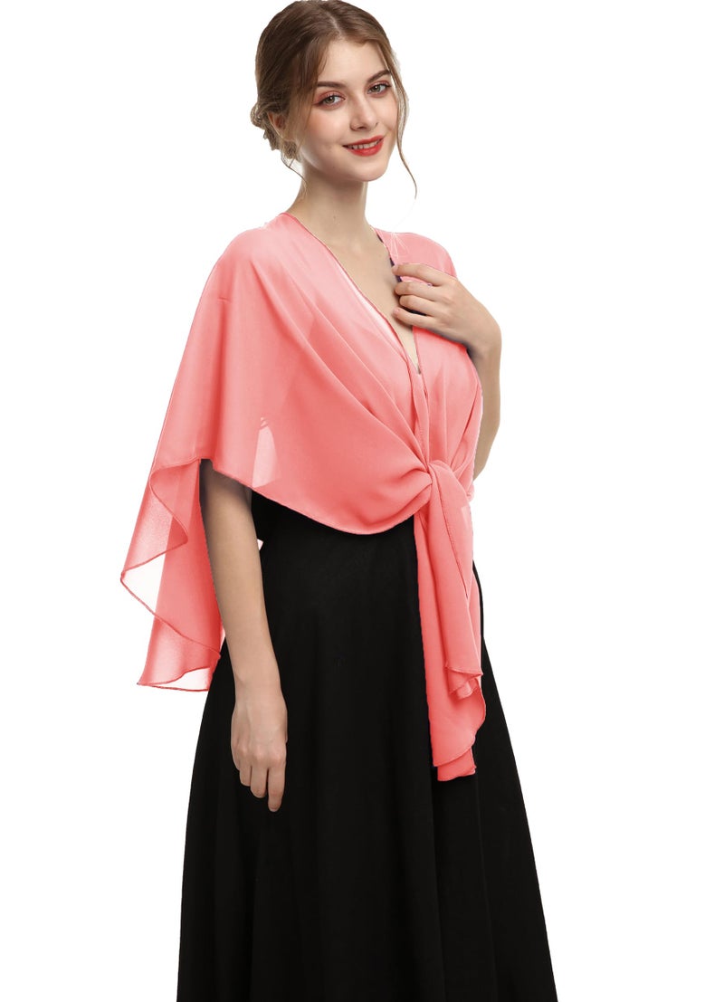 Hotshawl Womens Chiffon Shawls and Wraps, Wedding Party Shawl Scarf for Evening Dresses (Coral) - Image 1